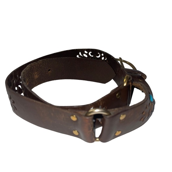 Linea Pelle Leather Belt with Turquoise Sz OS - Picture 3 of 9